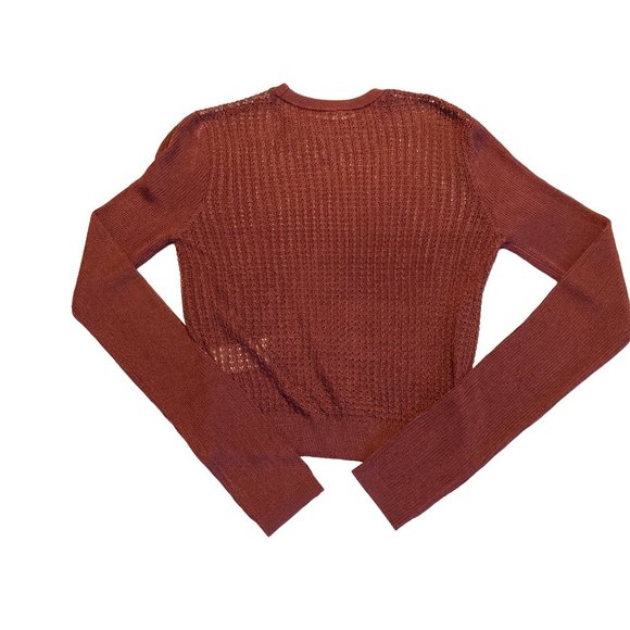Free People H2O Sheer Knit Top Size Crewneck Pullover Long Sleeve Garnet Large - Picture 6 of 9